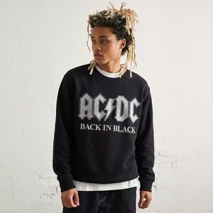 AC/DC Black and White Back in Black Album Songs Black Sweatshirt Silver Glitter